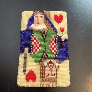 Native American oversized beaded barrette Queen and King of hearts playing card
